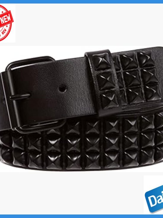 Three Row Studded Leather Belt with Interchangeable Buckle, 1 3/4\